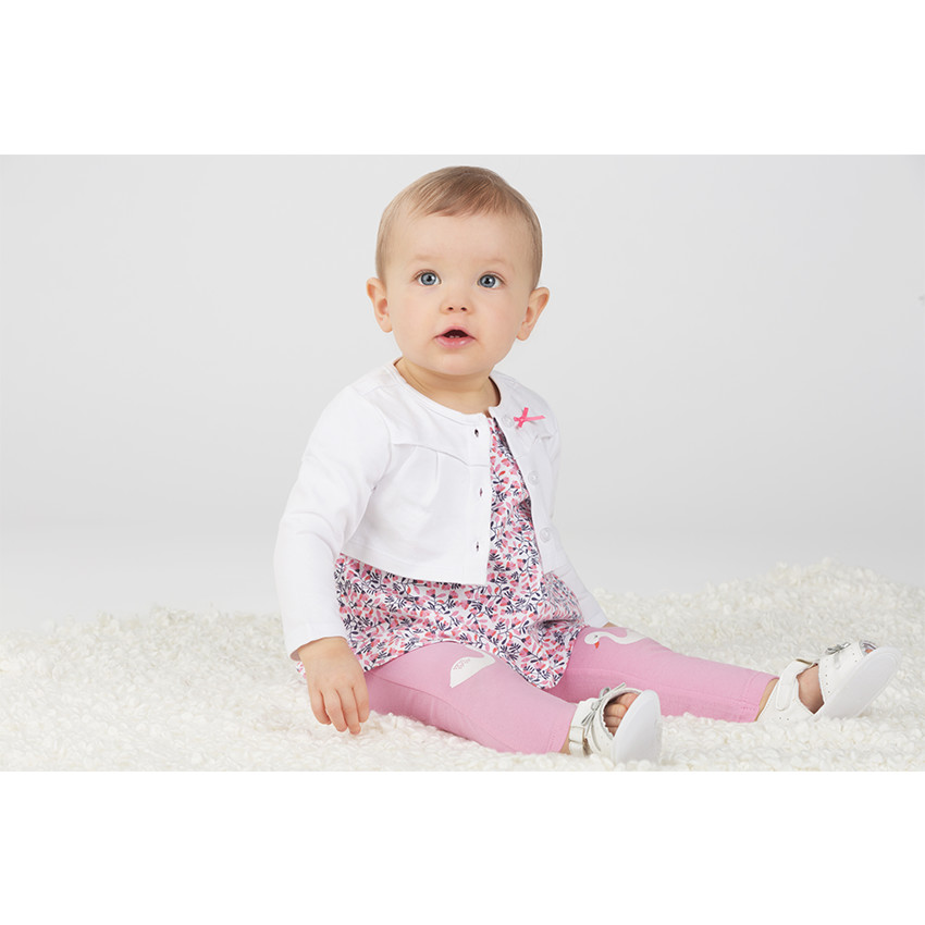 Conjunto de 3 piezas con túnica de flores, chaqueta y leggings lisos 