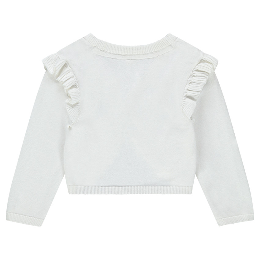 Chaqueta de punto fino con bordados de fantasía y mangas con volantes 