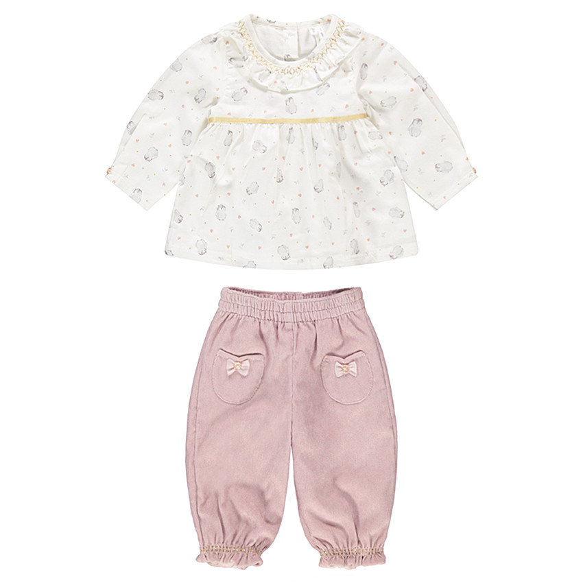 Conjunto de túnica con pingüinos all-over y pantalón de canalé con bolsillos 