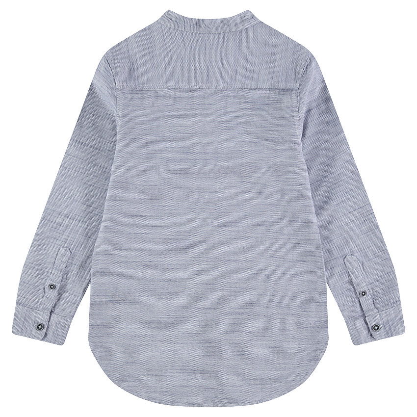Camisa de manga larga de algodón jaspeado con cuello mao 