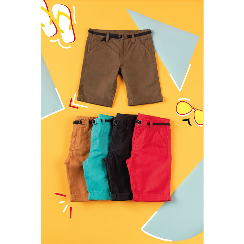 Bermudas de algodón lisas con cinturón ajustable 