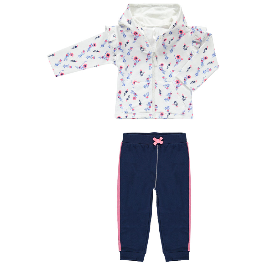 Chándal con chaqueta estampada de flores all over y pantalón liso 