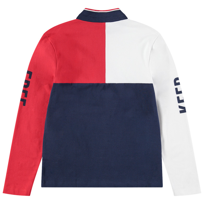Júnior - Polo de manga larga tricolor con inscripciones que contrastan 