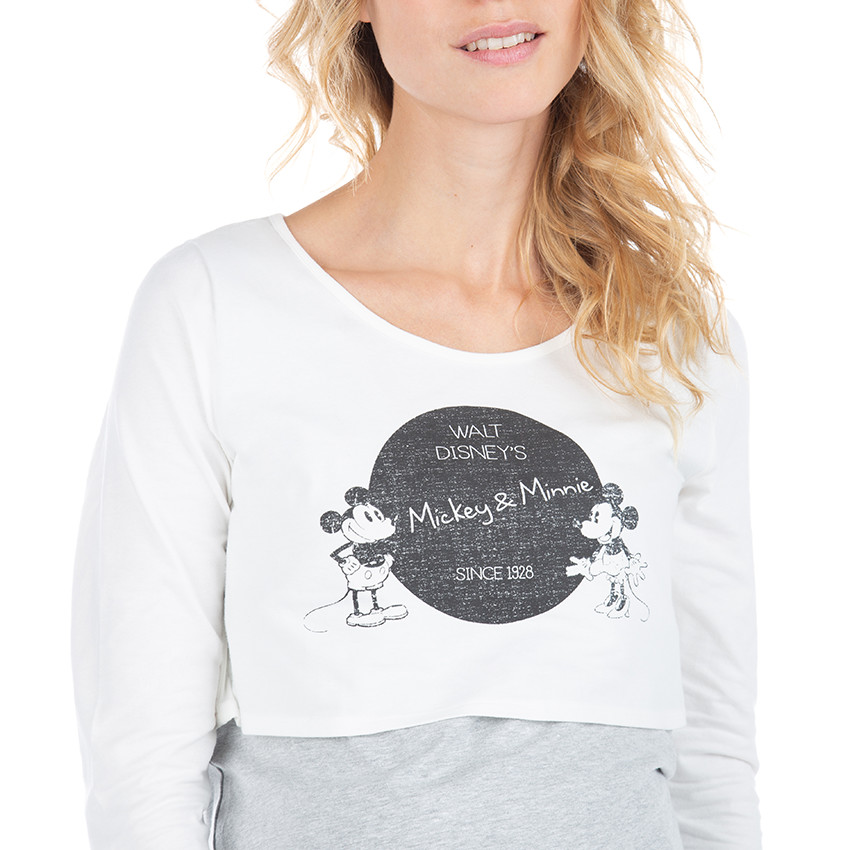 Camiseta de manga larga con efecto 2 en 1 y estampado de Mickey y Minnie ©Disney 