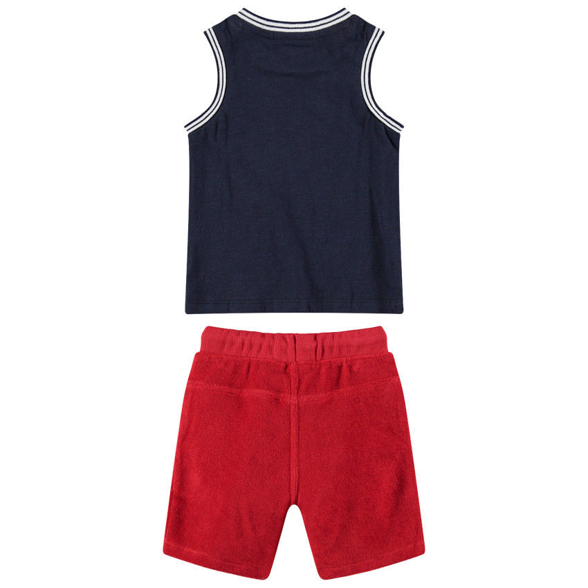 Conjunto con camiseta con sol estampado y bermudas de toalla 