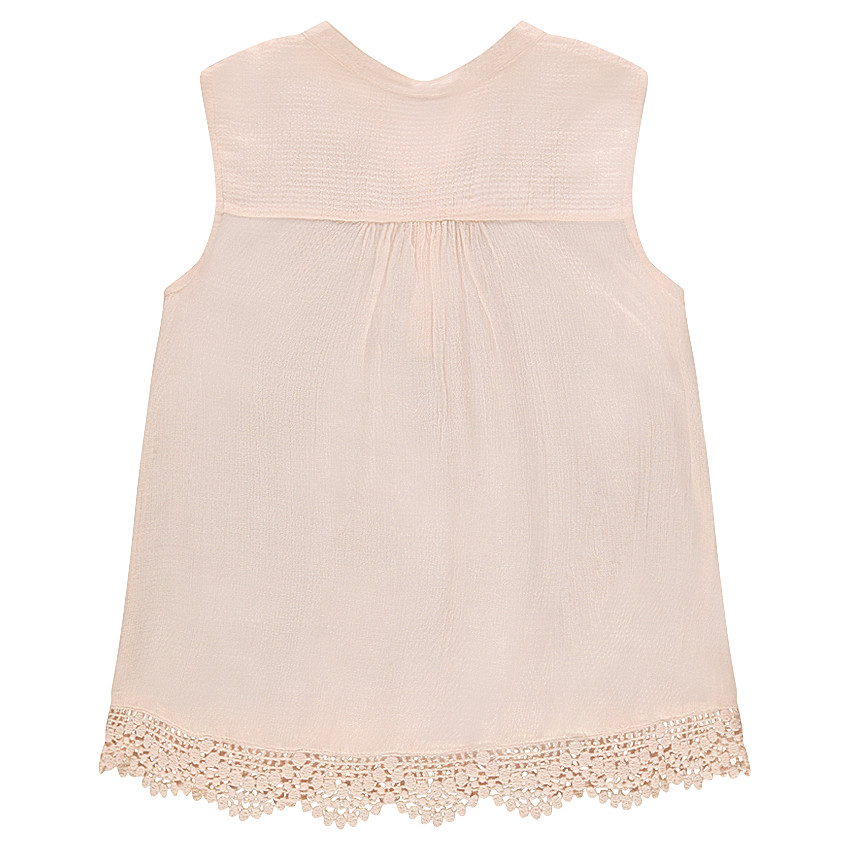 Top sin mangas de viscosa con flamenco rosa y base de encaje  