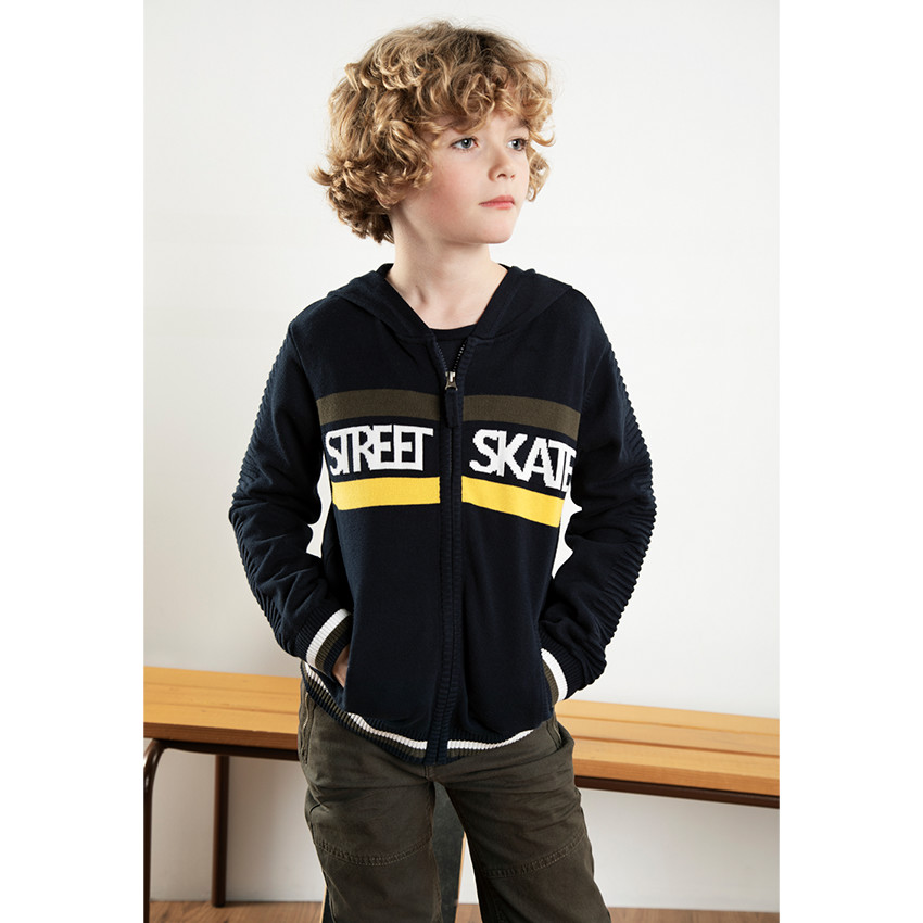 Júnior - Chaqueta con capucha de punto con bandas e inscripciones de jacquard 