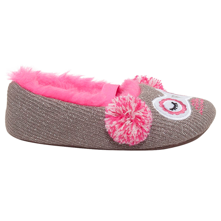Patucos de punto brillantes con forro de peluche rosa 