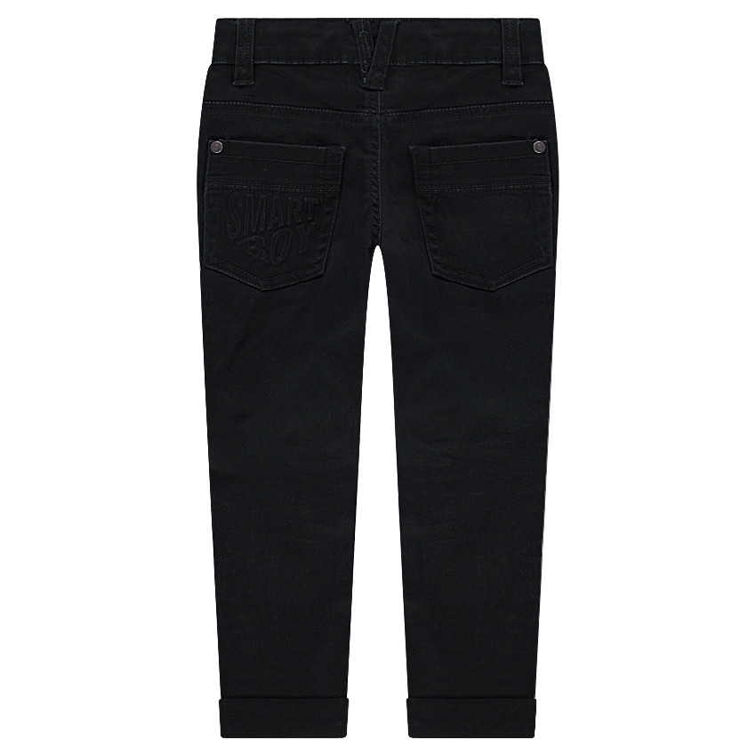 Pantalón con efecto arrugado y bolsillos con inscripción de relieve 
