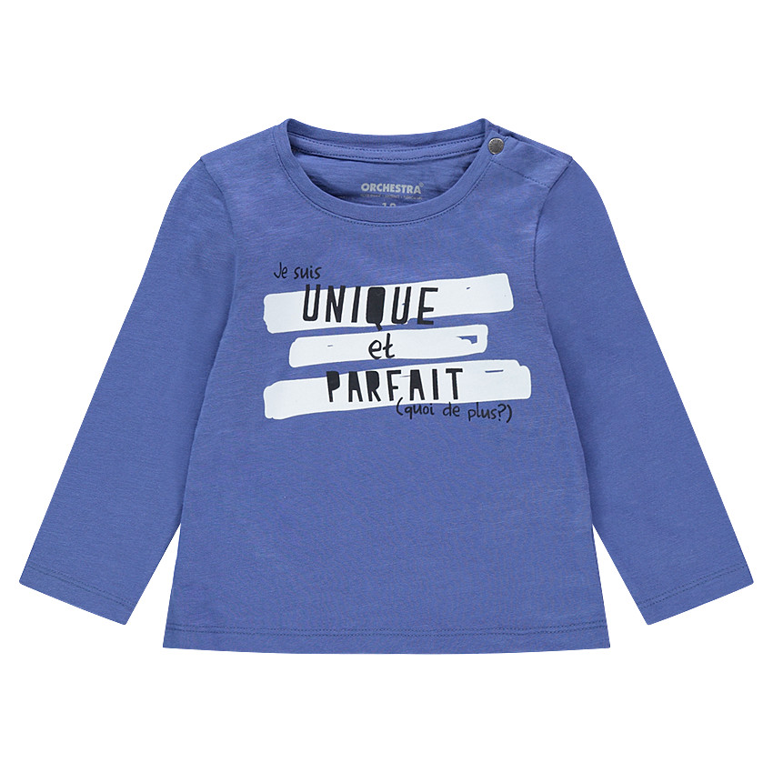 Camiseta de manga larga de punto con estampado de fantasía y cuello con botones a presión  Additional Camiseta de manga larga de punto con estampado de fantasía y cuello con botones a presión