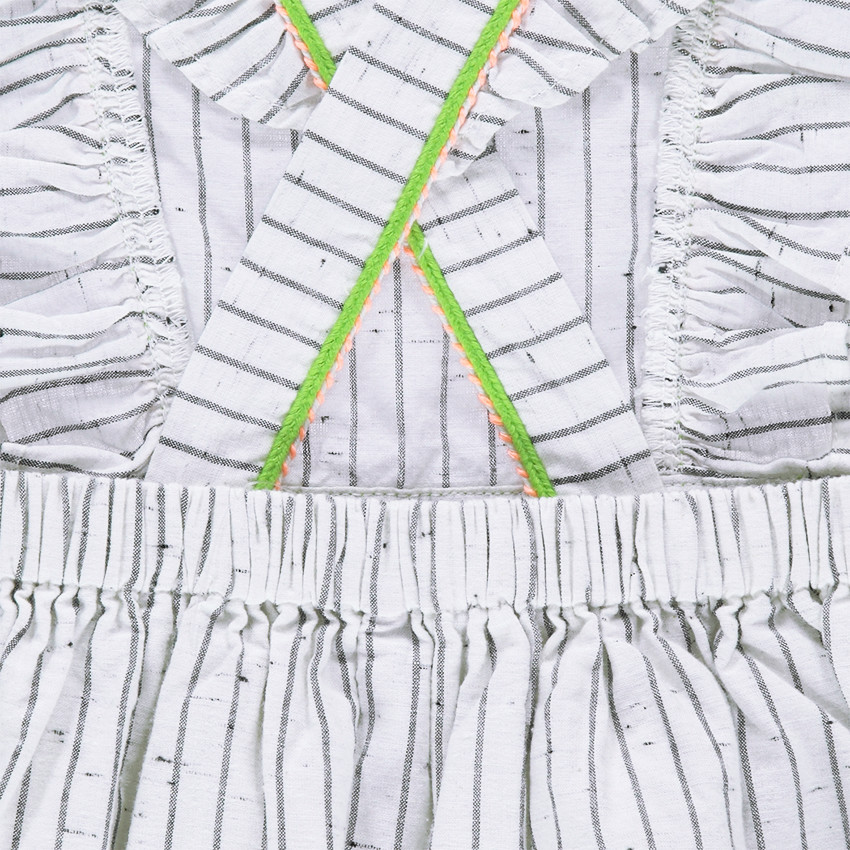 Vestido de rayas de algodón neps con parches y tirantes cruzados 