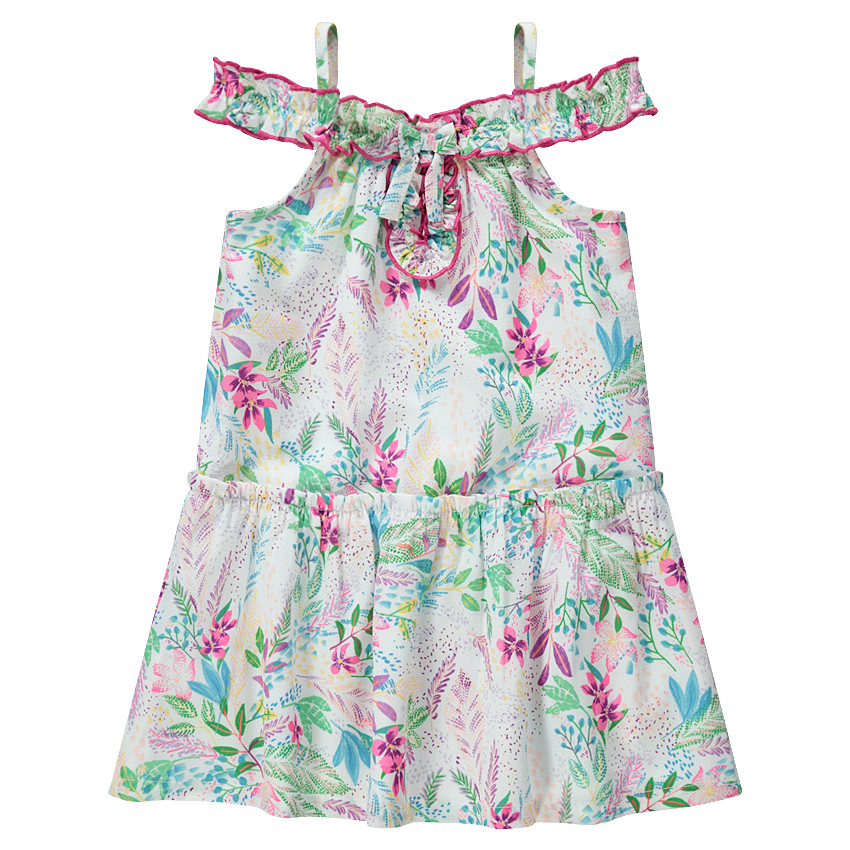 Vestido con hombros de punto calado con estampado floral all over  Additional Vestido con hombros de punto calado con estampado floral all over