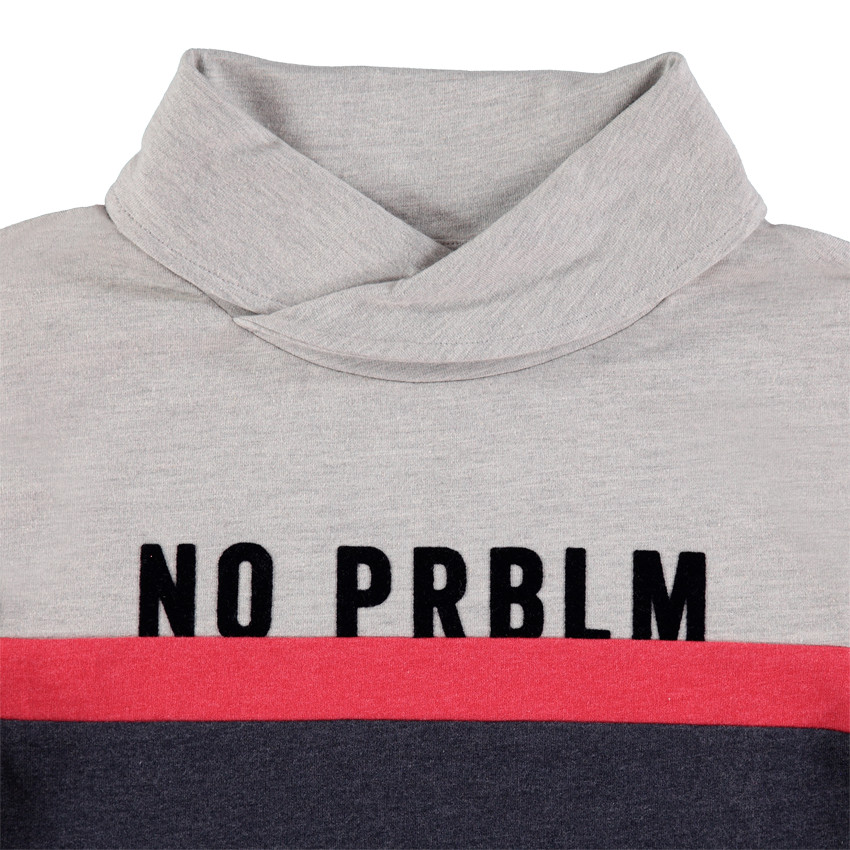 Júnior - Sudadera de felpa gris jaspeado con bandas en contraste y mensaje 