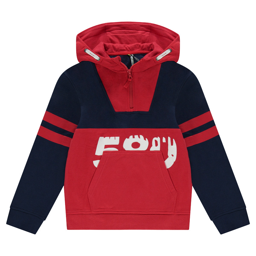 Júnior - Sudadera con capucha de felpa con cremallera y bandas en contraste 