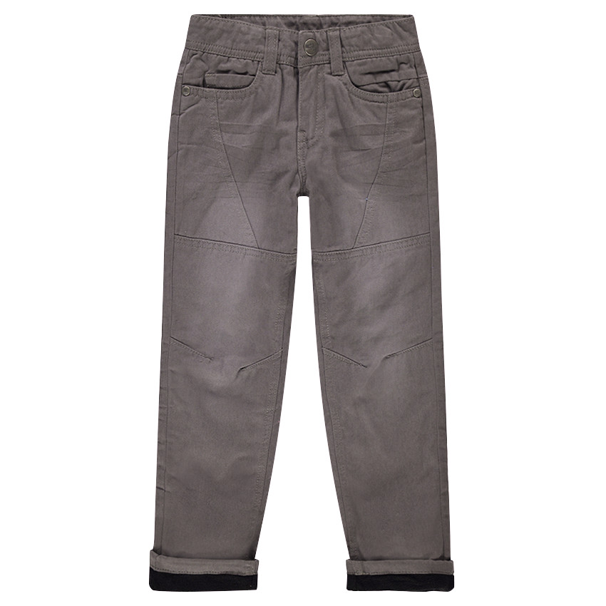 Pantalón recto de popelina de algodón con forro de micropolar 