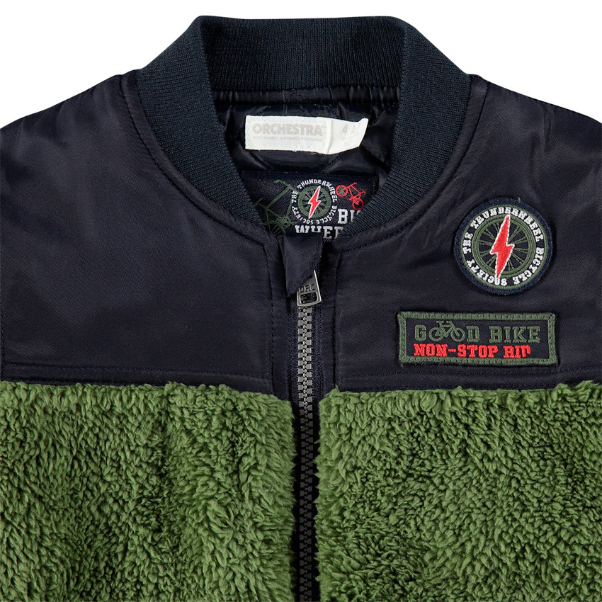 Parka bimaterial con bolsillos y parches de fantasía 