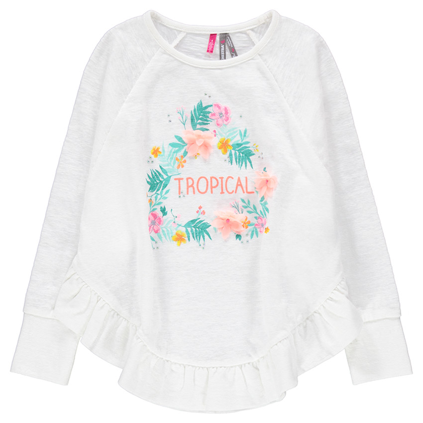 Camiseta de manga larga de punto con estampado de flores y con volante  Additional Camiseta de manga larga de punto con estampado de flores y con volante