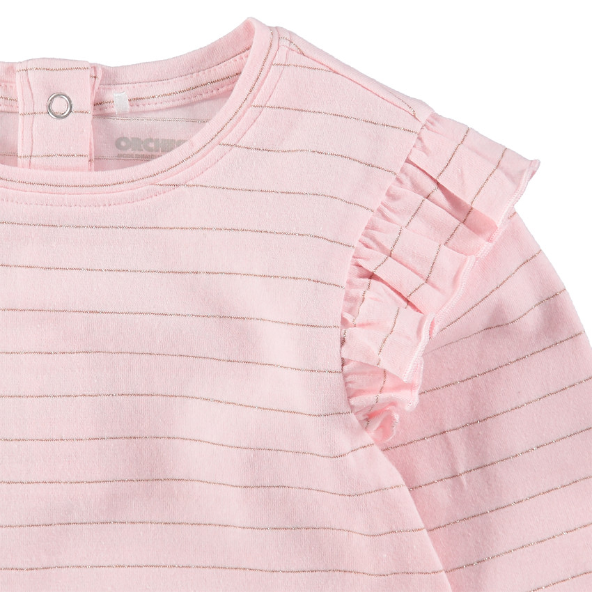 Camiseta de manga larga de punto con finas rayas doradas 