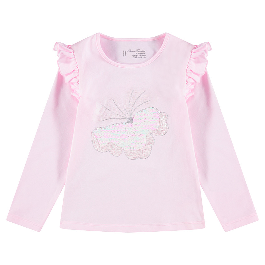 Camiseta de manga larga de punto con flor de lentejuelas brillantes 