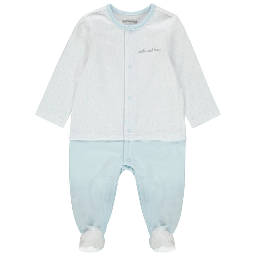 Pelele en algodon bio à estampados placés y inscripcion  