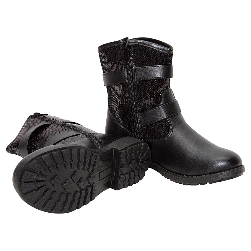 Botines negros con lentejuelas y hebilla de fantasía 