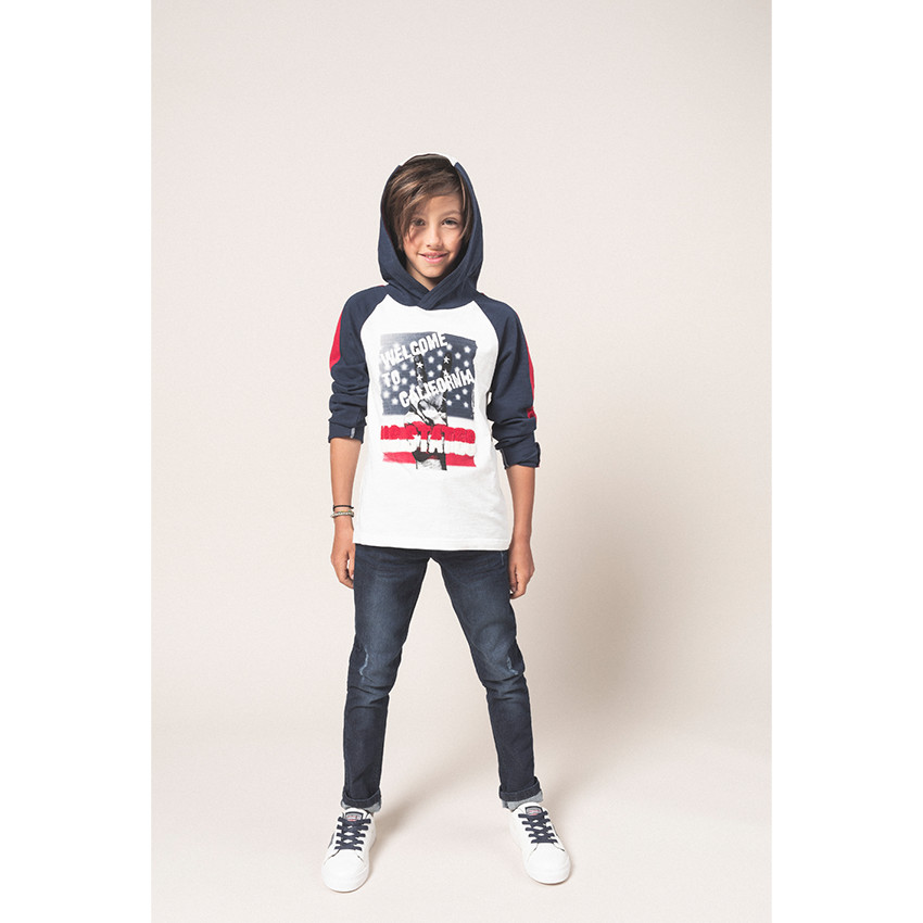 Júnior - Camiseta de manga larga con capucha y mano estampada 