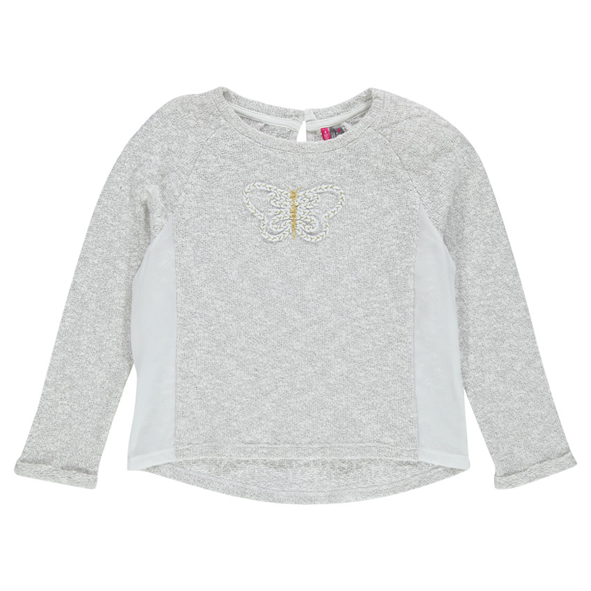 Sudadera en dos materiales con mariposa bordada 