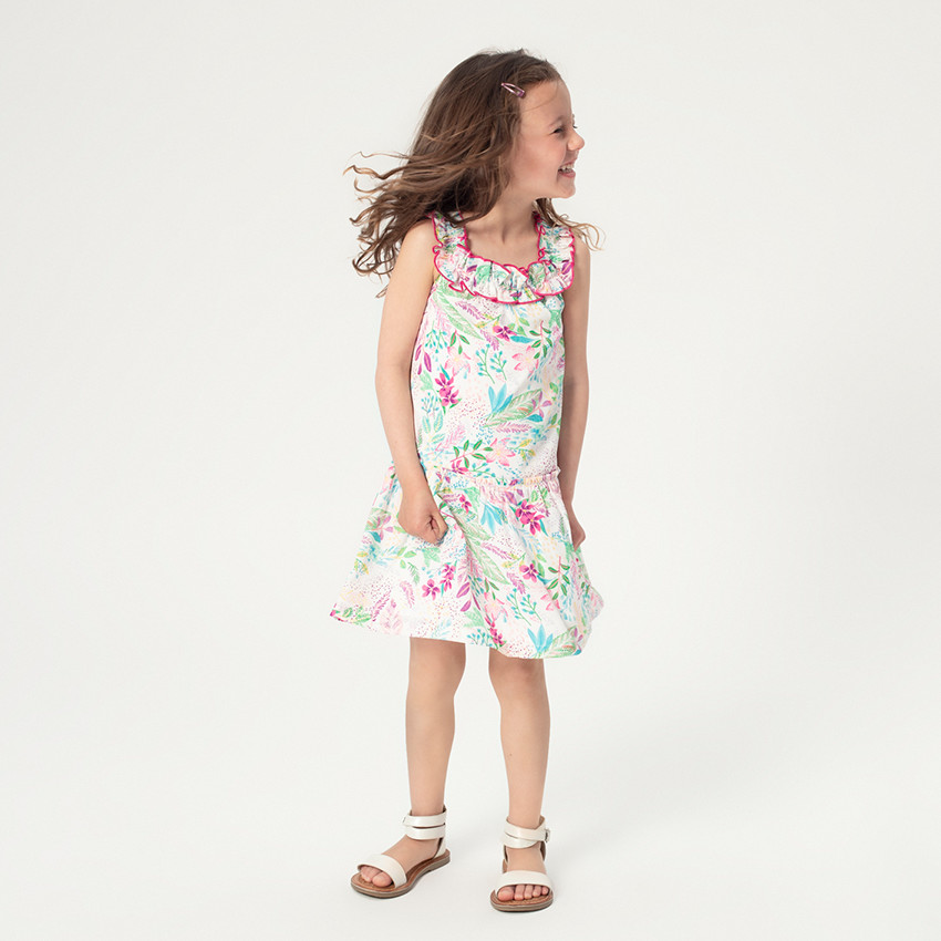 Vestido con hombros de punto calado con estampado floral all over  Additional Vestido con hombros de punto calado con estampado floral all over