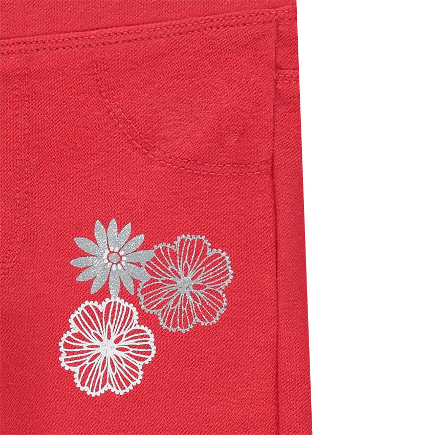 Leggings rojos de punto con flores estampadas 