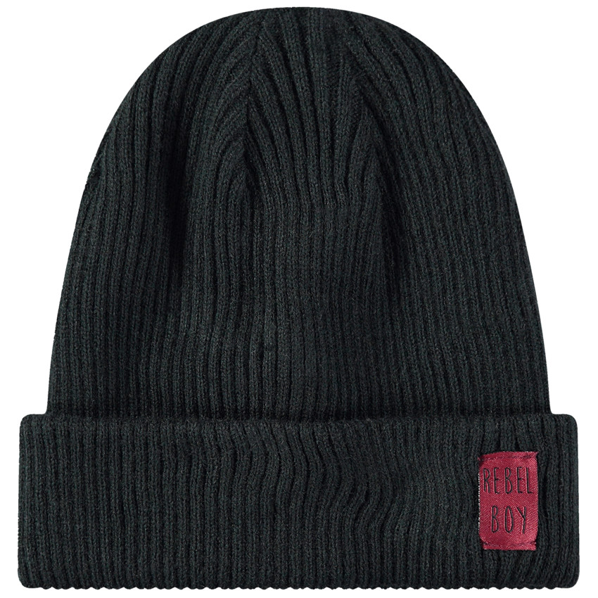 Gorro de punto con acanalado con etiqueta tejida 