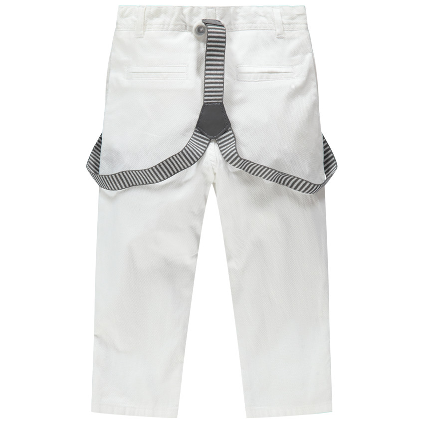 Pantalón blanco de gala con tirantes de rayas desmontables  