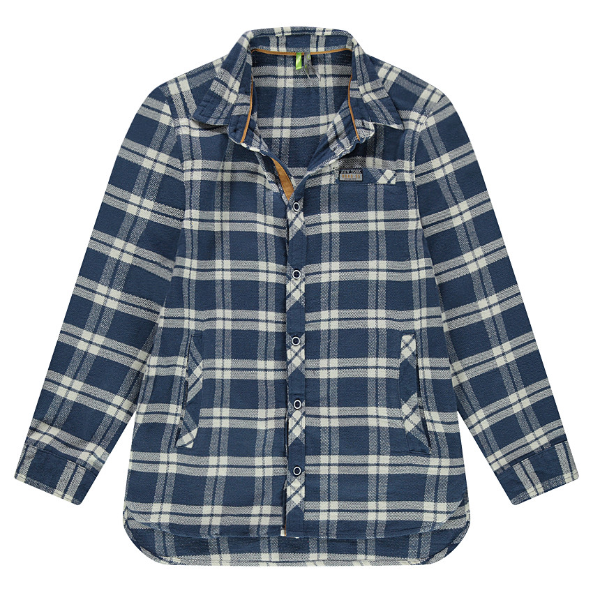 Júnior - Camisa de manga larga de franela de cuadros que contrastan 