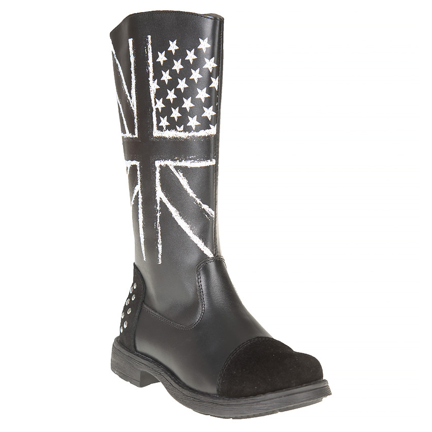 Botas de cuero de color negro estampado fantasía 