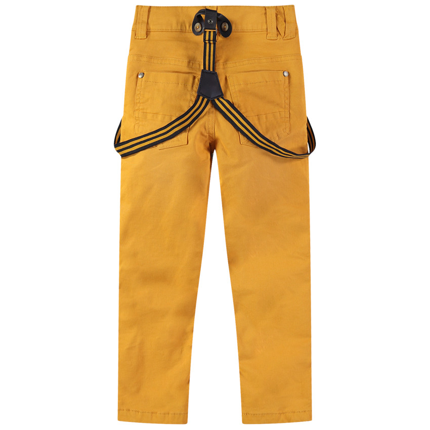 Pantalón de algodón de efecto teñido y arrugado con tirantes de rayas desmontables 