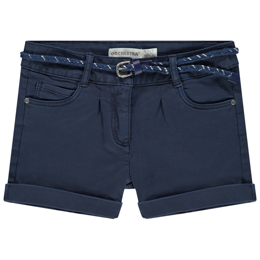 Short en twill uni à ceinture tressée amovible 
