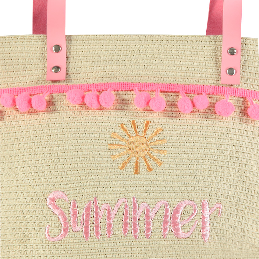 Bolso de paja con mensaje bordado y asas rosas  Additional Bolso de paja con mensaje bordado y asas rosas