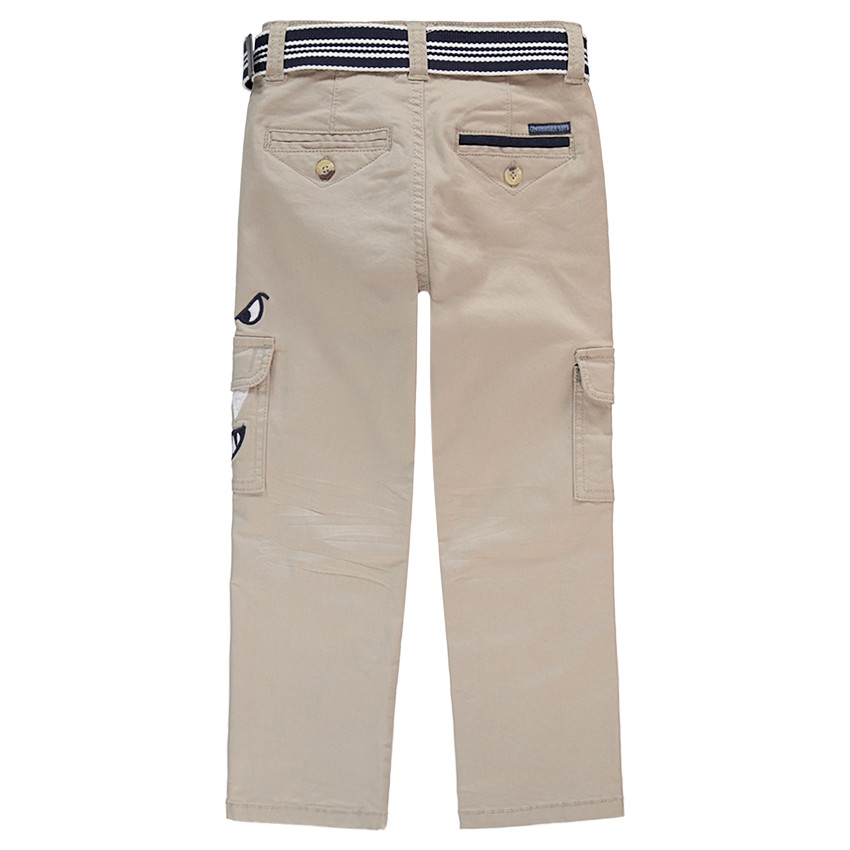 Pantalón de sarga con cinturón extraíble y detalles bordados 