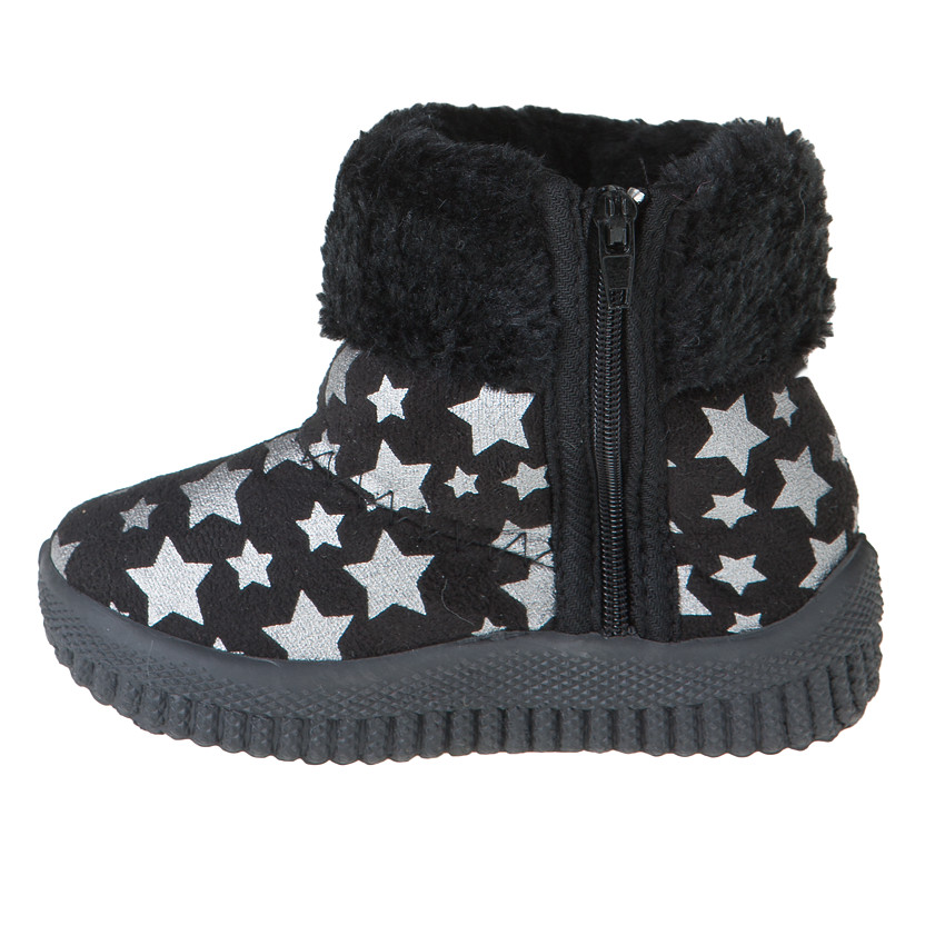 Zapatillas de forma botín de pelo sintético con pompones con estampado de estrella 
