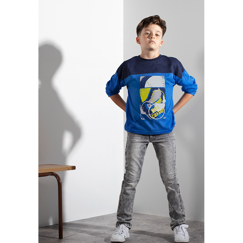 Júnior - Camiseta de manga larga con texto estampado en la espalda 