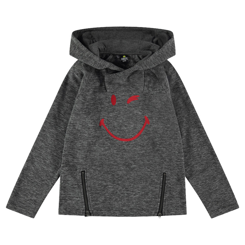 Sudadera polar jaspeada con capucha y ©Smiley estampado 