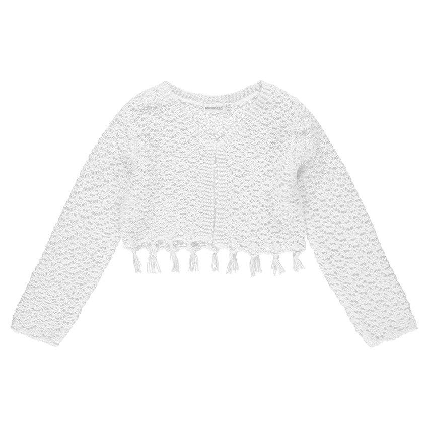 Chaqueta de punto calado con pompones 