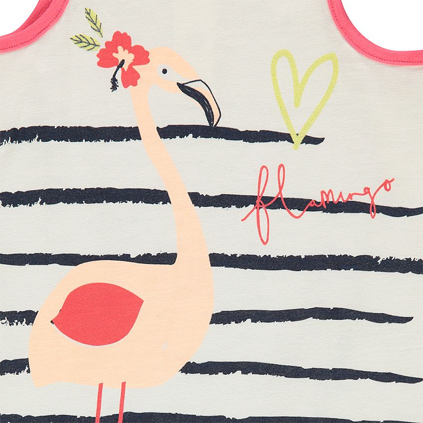 Vestido sin mangas de punto slub con rayas y flamenco rosa estampados 