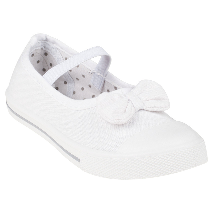 Zapatos merceditas con sujeción mediante elástico de tela con lazos 