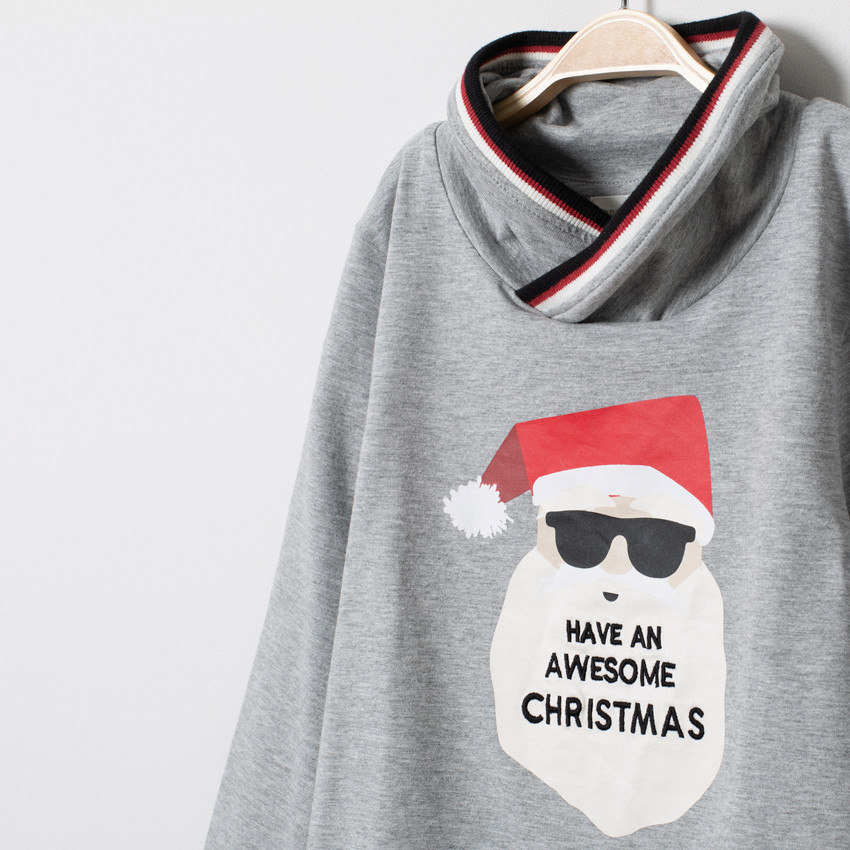 Camiseta de manga larga estampada papa  Noel con cuello de fantasía  